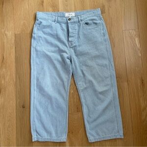 THE GREAT. Light Blue Striped Cropped button up Pants. Super cute